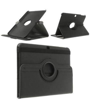 Samsung Galaxy Tab 4 10.1 Rotary Leather Stand Cover Zwart Hoesjes