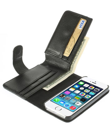 Litchi Wallet Case Apple iPhone SE / 5S Black Hoesjes
