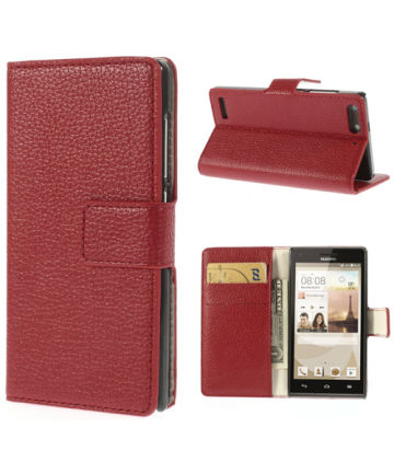 Huawei Ascend G6 Lederen Wallet Flipcase - Rood Hoesjes