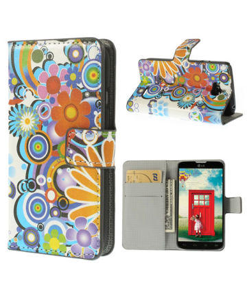 LG L70 Colorful Flowers Leather Wallet Case Hoesjes