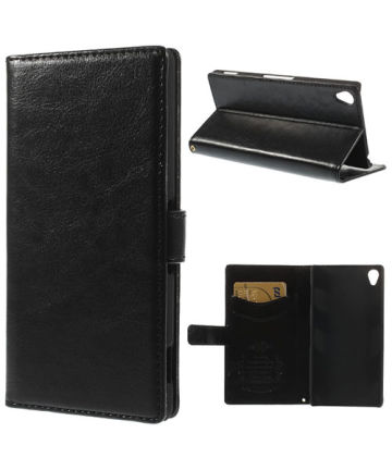 Sony Xperia Z3 Lederen Wallet Flipcase Stand - Zwart Hoesjes