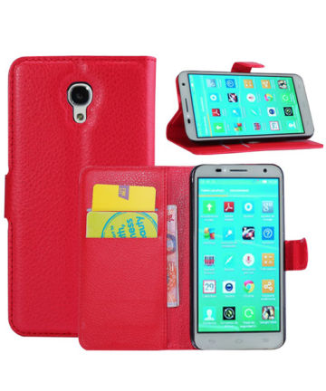 Alcatel One Touch Idol 2S Litchi Texture Wallet Stand Case Rood Hoesjes