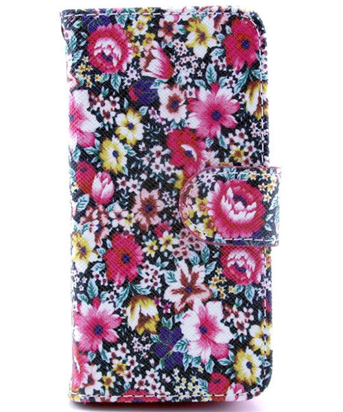 iPhone 5 / 5S Lederen Wallet Flipcase Stand - Flowers afbeelding 1