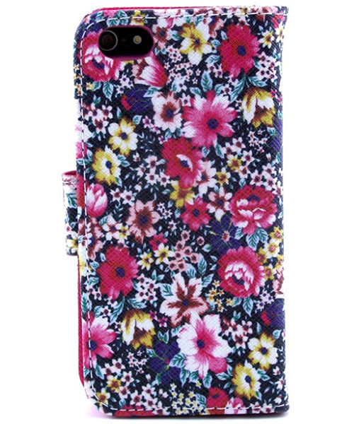 iPhone 5 / 5S Lederen Wallet Flipcase Stand - Flowers afbeelding 2