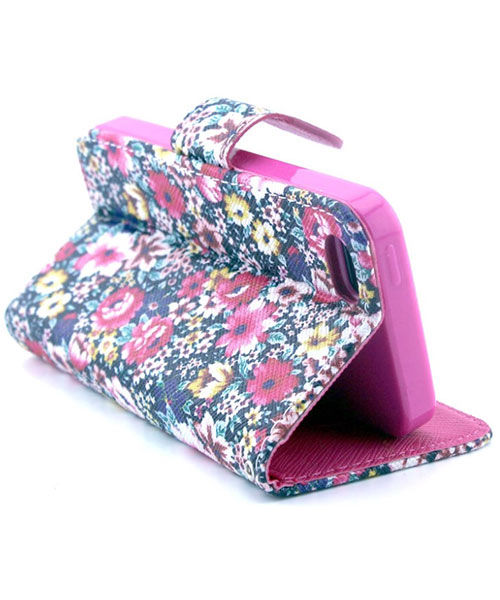 iPhone 5 / 5S Lederen Wallet Flipcase Stand - Flowers afbeelding 3