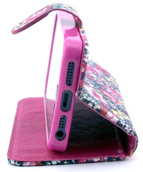 iPhone 5 / 5S Lederen Wallet Flipcase Stand - Flowers afbeelding 4