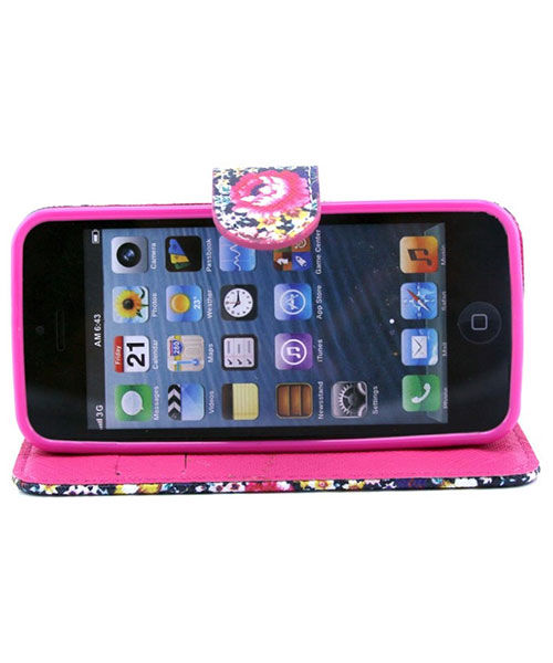 iPhone 5 / 5S Lederen Wallet Flipcase Stand - Flowers afbeelding 5