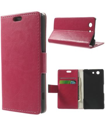 Sony Xperia Z3 Compact Lederen Wallet Flipcase Stand - Roze Hoesjes