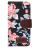 Pretty Flowers Leather Wallet Stand Case Black - Apple iPhone 6S