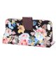 Pretty Flowers Leather Wallet Stand Case Black - Apple iPhone 6S