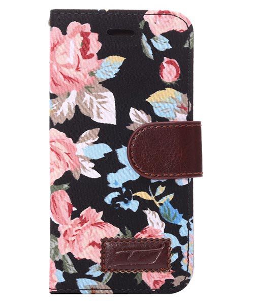 Pretty Flowers Leather Wallet Stand Case Black - Apple iPhone 6S afbeelding 2