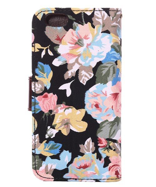 Pretty Flowers Leather Wallet Stand Case Black - Apple iPhone 6S afbeelding 3