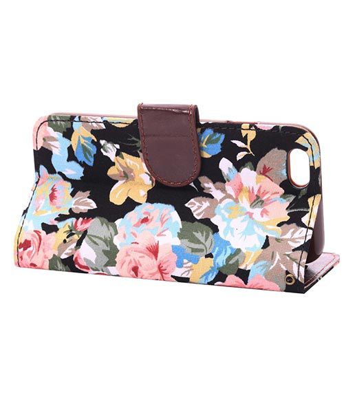 Pretty Flowers Leather Wallet Stand Case Black - Apple iPhone 6S afbeelding 4
