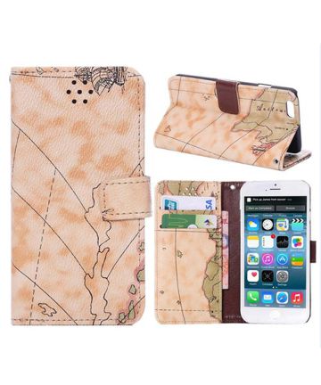 Apple iPhone 6S leather wallet stand case Wereldkaart - lichtbruin Hoesjes