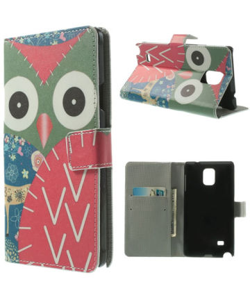 Samsung Galaxy Note 4 Lederen Wallet Flipcase Stand - Colorful Owl Hoesjes