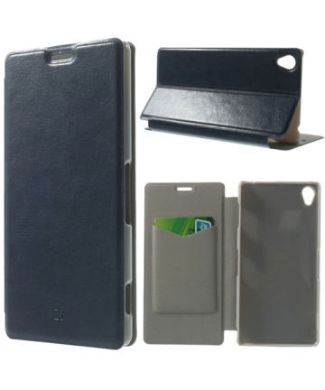 Sony Xperia Z3 Lederen Wallet Flip Case Stand - Donker Blauw Hoesjes