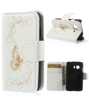 Samsung Galaxy Young 2 Butterfly Wallet Stand Case Wit Hoesjes
