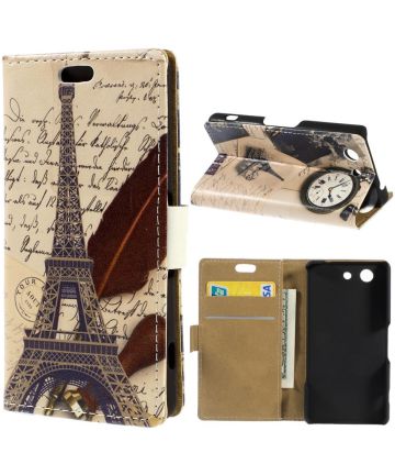 Sony Xperia Z3 Compact Lederen Wallet Flipcase Stand - Eiffel Tower Hoesjes