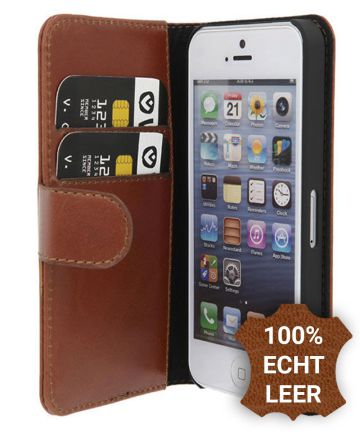 Bermad Plotselinge afdaling geeuwen Valenta Classic Luxe iPhone 5/5S/SE Hoesje Leer Bookcase Bruin | GSMpunt.nl