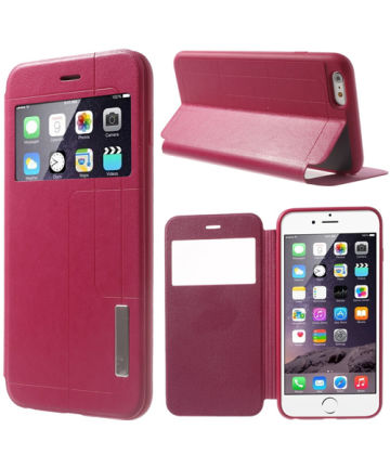 Apple iPhone 6S Plus Window View Lederen Case Roze Hoesjes