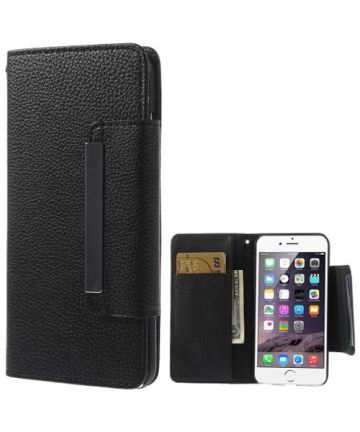 iPhone 6S Plus Lederen Wallet Flip Case Hoesje Zwart Hoesjes