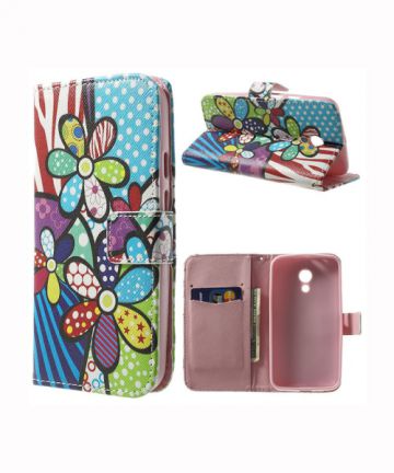Motorola Moto G 2014 Opdruk Wallet Case Color Flowers Hoesjes