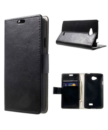 LG F60 Lederen Wallet Flip Case Hoesje Zwart Hoesjes