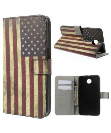 Motorola Nexus 6 Lederen American Flag Flip Case Hoesjes