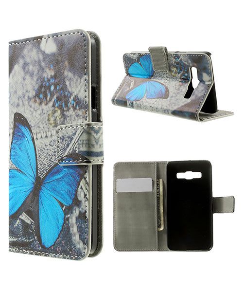 Samsung Galaxy A3 Wallet Flip Case Hoesje Blue Butterfly afbeelding 1