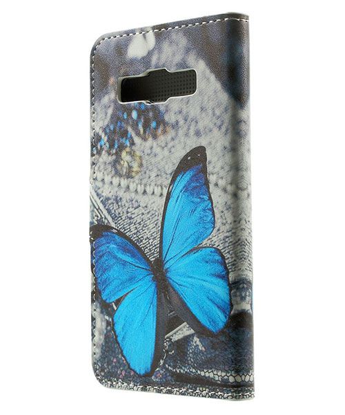Samsung Galaxy A3 Wallet Flip Case Hoesje Blue Butterfly afbeelding 2