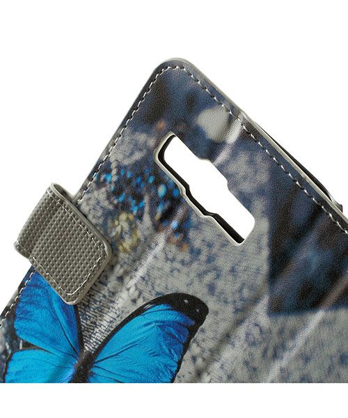 Samsung Galaxy A3 Wallet Flip Case Hoesje Blue Butterfly afbeelding 4