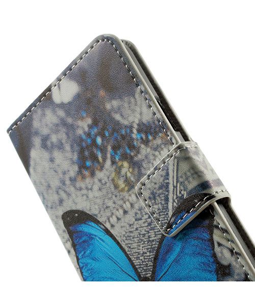 Samsung Galaxy A3 Wallet Flip Case Hoesje Blue Butterfly afbeelding 5