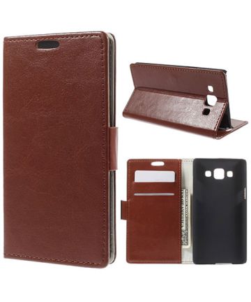 Samsung Galaxy A5 Lederen Wallet Flip Case Stand Bruin Hoesjes