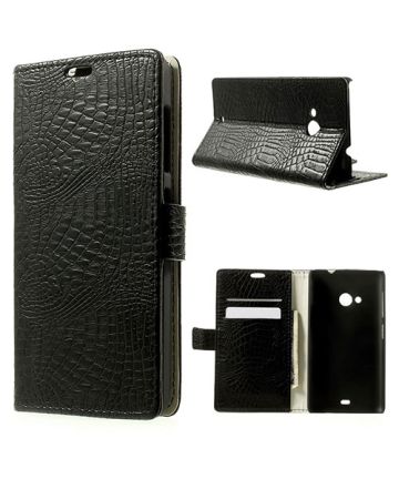 Microsoft Lumia 535 Crocodile skin Lederen Wallet Flip Case Zwart Hoesjes