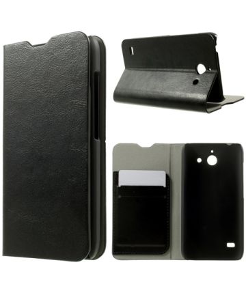 Huawei Ascend Y550 Lederen Wallet Stand Case Zwart Hoesjes