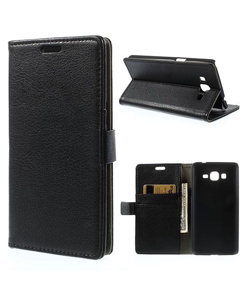 Samsung Galaxy Grand Prime Wallet Flip Case Hoesje Zwart afbeelding 1