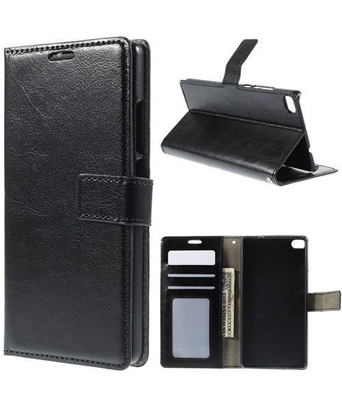 Huawei Ascend P8 Wallet Flip Case Stand Zwart afbeelding 1