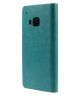 HTC One M9 Lederen Flip Case Stand Hoesje Blauw