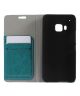 HTC One M9 Lederen Flip Case Stand Hoesje Blauw