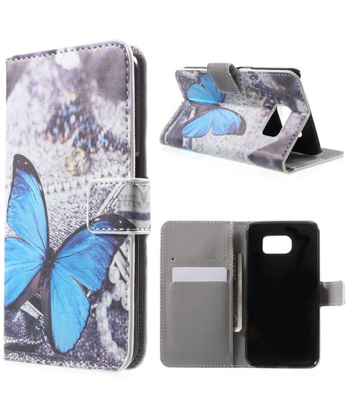 Samsung Galaxy S6 Blue Butterfly Wallet Case afbeelding 1