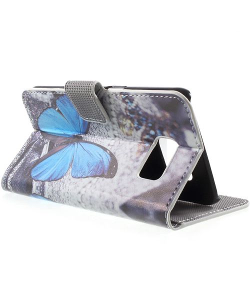 Samsung Galaxy S6 Blue Butterfly Wallet Case afbeelding 3