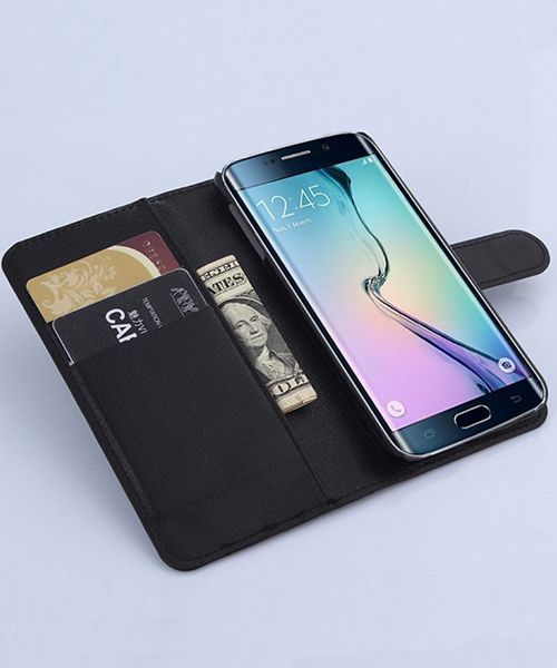 Samsung Galaxy S6 Edge Litchi Stand Case Zwart afbeelding 5