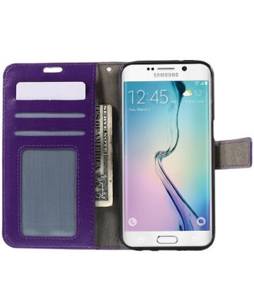 Samsung Galaxy S6 Edge Crazy Horse Leather Wallet Case Paars Hoesjes