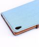 Sony Xperia Z3+ Cloth Skin Leather Wallet Case Blue