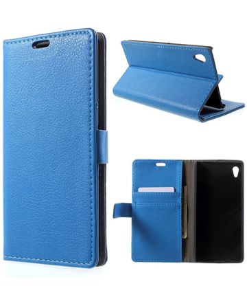 Sony Xperia Z3+ Litchi Leather Wallet Case met Stand Blauw Hoesjes