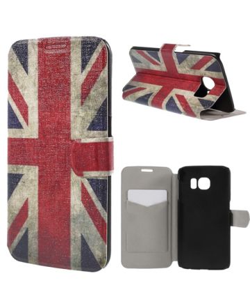 Samsung Galaxy S6 Edge UK Flag Leather Wallet Hoesje Hoesjes