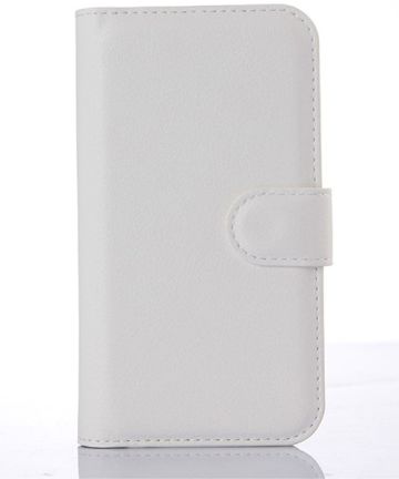 Motorola Moto E 2015 Lychee Leather Cover Stand Wit Hoesjes