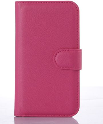 Motorola Moto E 2015 Lychee Leather Cover Stand Roze Hoesjes