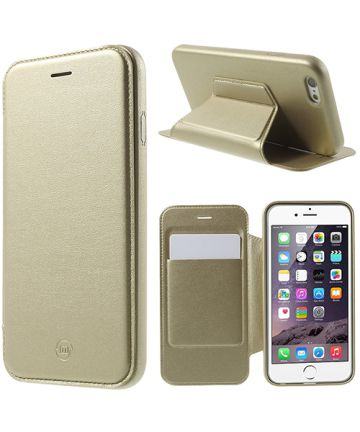Apple iPhone 6S Luxe PU Leren Wallet Stand Case Goud Hoesjes