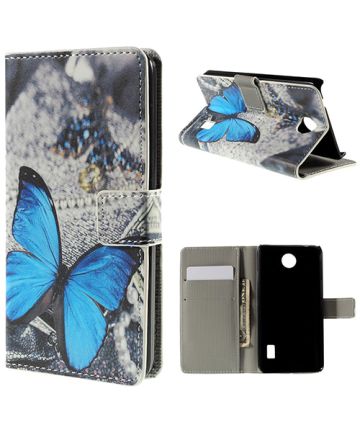 Huawei Y635 Wallet Print Case Blue Butterfly Hoesjes